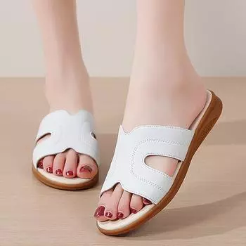 Женская обувь высокого качества, шлепанцы из воловьей кожи, простые повседневные туфли в британском стиле, нескользящие римские тапочки на плоской подошве, женские 35 белый