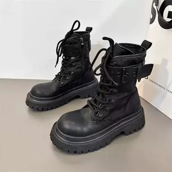 Женская обувь, высококачественные женские ботинки с боковой молнией, модные, с перекрестной шнуровкой, для офиса и карьеры, новые, с круглым носком, до середины икры 35