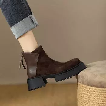 Женская обувь, высококачественные женские ботинки с молнией сзади, модные круглые носки, современные ботинки, женские ботильоны на квадратном каблуке, горячая распродажа 35