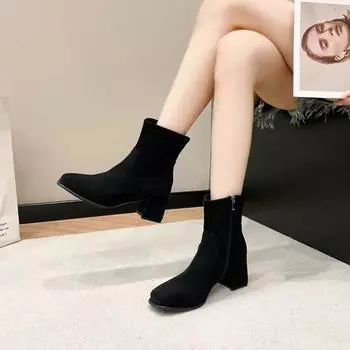 Женская обувь, высококачественные женские сапоги в готическом стиле с боковой молнией, модные, с круглым носком, для офиса и карьеры, новые, большие размеры, однотонные ботильоны 36 чёрный