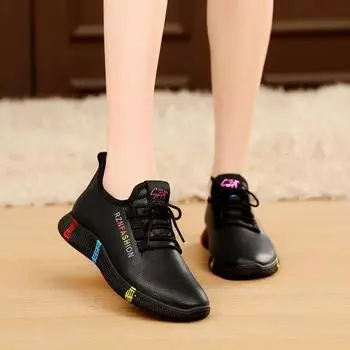 Женская обувь зарубежного производства, осенне-зимняя женская спортивная обувь, повседневная универсальная обувь для летающих животных, плетеная обувь, новая популярная корейская версия кожаной обуви 36 чёрный
