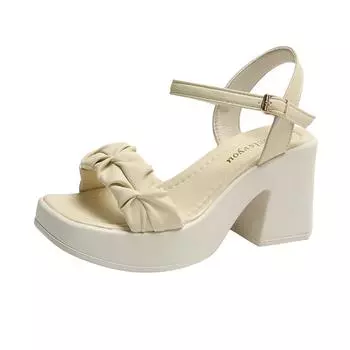 Женская обувь Женские босоножки с открытым носком Модные сандалии для платья Женские плиссированные туфли на платформе с пряжкой и ремешком на толстом каблуке Женская обувь 35