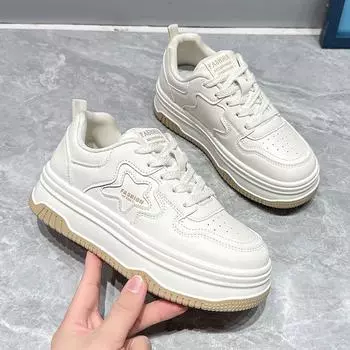 Женская обувь, женские массивные кроссовки, кожаные туфли на плоской платформе со шнуровкой и толстой подошвой, женские туфли 39 бежевый