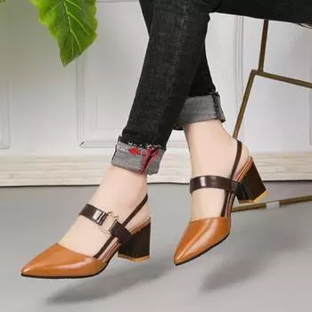 Женская обувь Женские сандалии 2024 Лето Новые острые массивные сандалии Большие размеры Женская мода Высокие каблуки Женская обувь Сандалии 35 бежевый