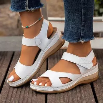 Женская обувь Женские сандалии с открытым носком Модные повседневные сандалии с пряжкой на ремне Женские новые Большие размеры Бестселлер Босоножки на танкетке 36