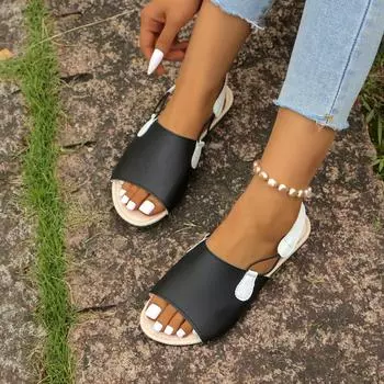 Женская обувь Женские сандалии с открытым носком Модные повседневные сандалии в тонких тонах Женские летние сандалии больших размеров на плоской подошве 36