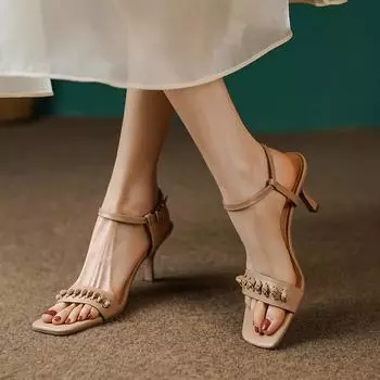 Женская обувь, женские сандалии, туфли-лодочки, летние сандалии с открытым носком, на высоком каблуке с ремешком сзади, женская обувь, обувь для вечеринок, женские сандалии 34 абрикосовый