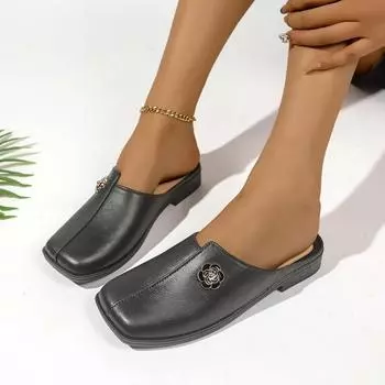 Женская обувь, женские тапочки, модные однотонные повседневные тапочки, женские высококачественные тапочки с квадратным носком на плоской подошве 36