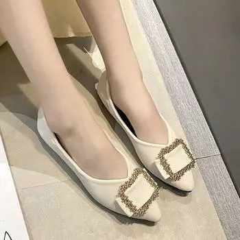 Женская обувь, женские туфли на плоской подошве с открытым носком, модная шапка-бини с квадратными пуговицами, туфли на плоской подошве, пикантные туфли на плоской подошве с острым носком на низком каблуке 35 чёрный