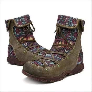 Женская обувь Зима Осень Женские сапоги Ретро Теплые Ботильоны на шнуровке Ботильоны Удобная обувь для женщин с перекрестными шнурками Туфли на плоской подошве 36 зелёный