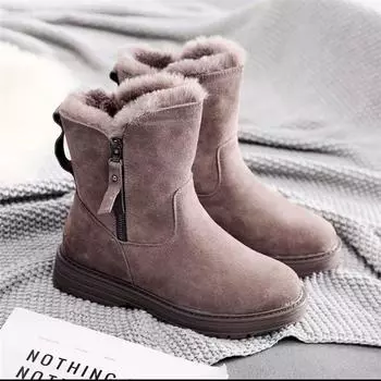 Женская обувь, зимние ботинки, бархатные толстые теплые ботильоны, водонепроницаемая нескользящая хлопковая обувь 35 коричневый