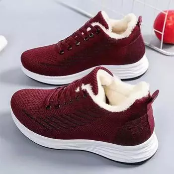 Женская обувь Зимние плюшевые хлопковые кроссовки на толстой подошве с вулканизированной платформой Женская обувь на шнуровке с противоскользящей подошвой Теплая обувь 36
