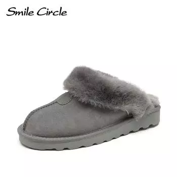 Женская обувь, зимние тапочки, классические зимние сапоги из натурального овечьего меха, женская теплая шерстяная обувь, меховые тапочки 35 серый