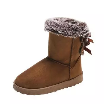 Женская обувь Зимние женские сапоги Повседневные теплые меховые сапоги до середины голени Ботинки без застежек с круглым носком на танкетке Зимние сапоги Большие размеры Туфли на платформе 36