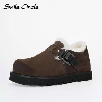 Женская обувь зимняя классическая мягкая замшевая кожаная пряжка супер удобная модная обувь для женщин туфли на платформе 35 коричневый