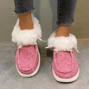 Женская обувь, зимняя женская обувь, теплая меховая плюшевая женская модная повседневная обувь на шнуровке 36 красный
