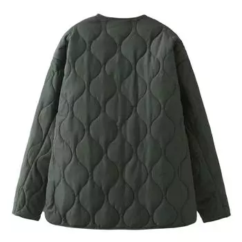 Женская одежда 2024 года, осень-зима, новая мода, ромбовидная хлопковая одежда, свободная, с круглым вырезом, стеганая линия, хлопковое пальто для женщин XS белый