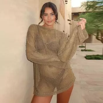 Женская одежда 2025 года, летняя новая мода и сексуальная перспектива, шерстяная свободная футболка с круглым вырезом S белый