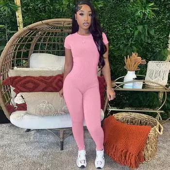 Женская одежда 2025 года, лето, новая мода, уличный стиль, облегающий комбинезон с короткими рукавами и застежкой-молнией сзади S чёрный