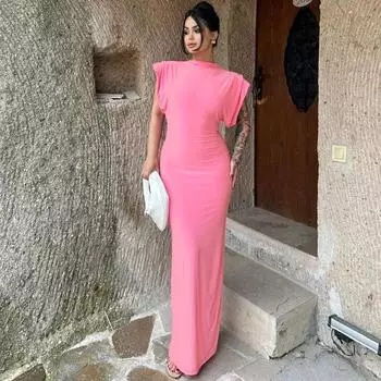 Женская одежда 2025 летняя новинка модное платье темпераментное с разрезом сзади без рукавов круглый вырез S чёрный