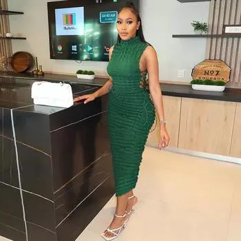 Женская одежда 2025 лето новая мода облегающее платье без рукавов с ажурными боками на шнуровке S белый