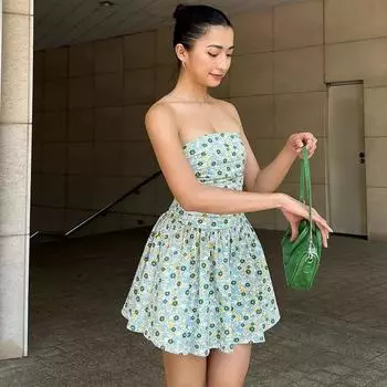 Женская одежда 2025 лето новая мода с принтом уличная съемка облегающее платье-труба топ женщины S жёлтый