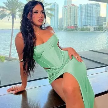 Женская одежда 2025 лето новый сексуальный топ-труба с подтяжками fishbone облегающий комплект с юбкой-вилкой S темно-коричневого