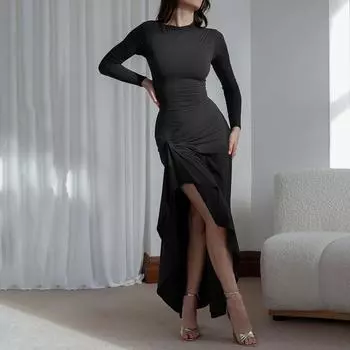 Женская одежда 2025 осень и зима новое модное и сексуальное облегающее и тонкое сзади платье со шнуровкой и разрезами по краям для женщин S розовый