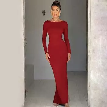 Женская одежда 2025 весна новая мода сексуальное плиссированное облегающее платье с открытой спиной однотонное платье S чёрный