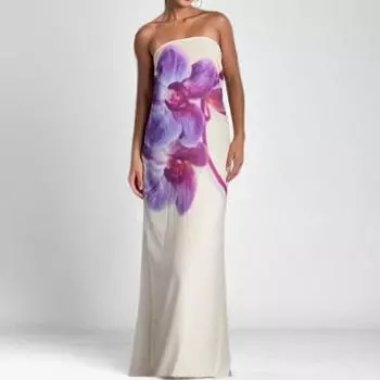 Женская одежда 2025 весна новый принт сексуальный топ-труба талия бедра длинное платье платье S