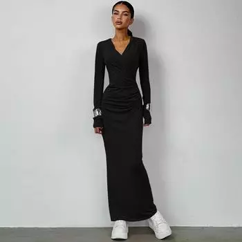 Женская одежда 2025 зима новая мода облегающее спортивное повседневное однотонное платье с капюшоном S розовый