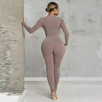 Женская одежда 2025 зима новая мода уличная одежда флис комбинезон узкие брюки комплект S чёрный