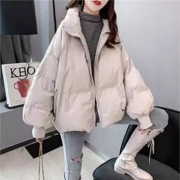 Женская одежда больших размеров 2024 года, новые утепленные модели и куртки с хлопковой подкладкой для женщин на осень и зиму, свободные и тонкие универсальные модели одежды из хлеба S павлин голубой