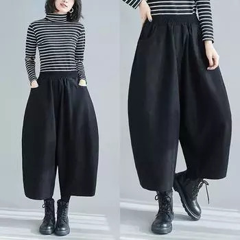 Женская одежда больших размеров для толстых сестер, весна 2024, новые брюки-бананы, свободные брюки-харланы с девятью точками для папы M