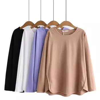 Женская одежда больших размеров, круглый вырез, длинный рукав, толстовка, весна и осень, однотонные повседневные топы из полиэстера с дугообразным низом 4XL белый