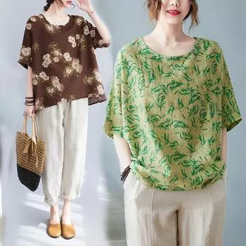 Женская одежда больших размеров, летняя художественная футболка с круглым вырезом и короткими рукавами, женский пуловер, топ «летучая мышь» для женщин One Size