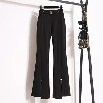 Женская одежда больших размеров, новые прямые брюки с высокой талией, микроклеш, узкие широкие брюки для женщин L [110-62.5 kg]