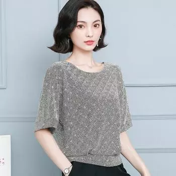 Женская одежда больших размеров, новый стиль, Rich Lady Looks Slim, нижняя рубашка, футболка с короткими рукавами, топ для мам, женская одежда M