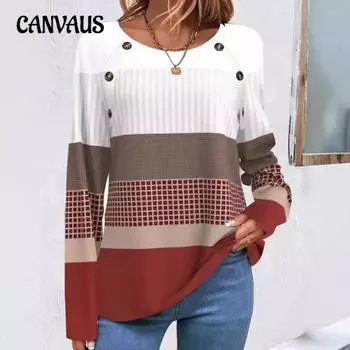 Женская одежда больших размеров, осенняя новая, свободная, модная, повседневная, с длинными рукавами, с круглым вырезом, блузка S