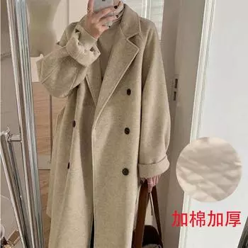 Женская одежда больших размеров с хлопком и утолщенной шерстью, пальто женское среднее и длинное осенне-зимнее свободное шерстяное пальто в стиле Хепберн прилив M recommends 95-57.5 kg
