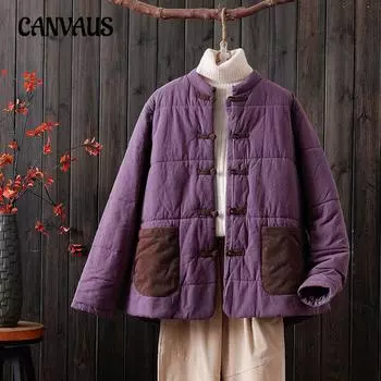 Женская одежда больших размеров с пряжкой из этнического хлопка, одежда Zen Tea, ретро-воротник-стойка, свободная хлопковая куртка с застежкой из хлопка L армия зеленый