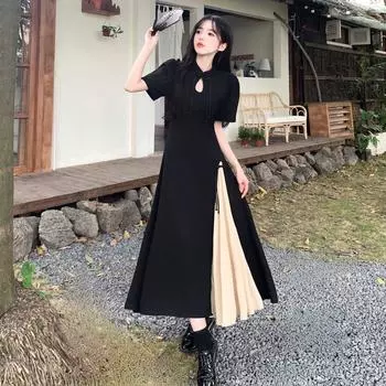 Женская одежда больших размеров в китайском стиле в стиле ретро, летнее черное платье 2XL чёрный