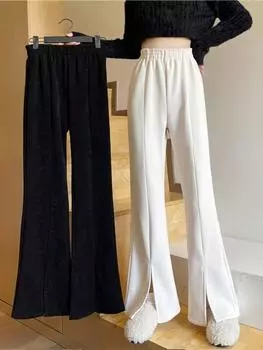 Женская одежда больших размеров, весенние новые брюки с разрезами, прямые брюки с высокой талией, микроклеш, узкие широкие брюки для женщин M (80-50 kg)