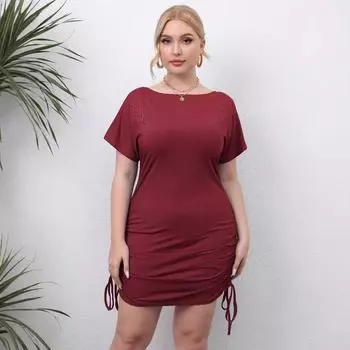 Женская одежда больших размеров, женская юбка со шнурком, регулируемая, плиссированная, на бедрах, облегающее эластичное платье 0XL/L чёрный