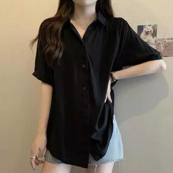 Женская одежда большого размера Niche POLO Collar Design Sense шифоновая рубашка с V-образным вырезом, женский свободный утягивающий универсальный топ L белый