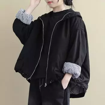 Женская одежда большого размера, свободная, с длинными рукавами и капюшоном, утепленная куртка, новое однотонное, универсальное, повседневное, теплое, с хлопковой подкладкой one size fits all серый