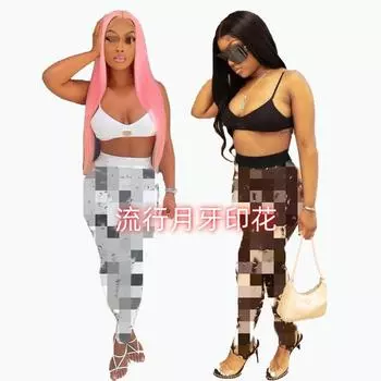 Женская одежда, брюки-купальник с принтом в виде полумесяца, топы со смещенными краями, брюки-кроссовки S чёрный