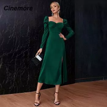 Женская одежда Cinemore, лето 2022, платья, атласное платье с вырезом сердечком и разрезом до бедра, вечерние платья для свадьбы, халат MM2759-HT