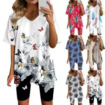 Женская одежда для дома, комплект из двух предметов для женщин, летняя футболка с v-образным вырезом, топы, шорты, спортивный спортивный костюм для тренировок L бежевый