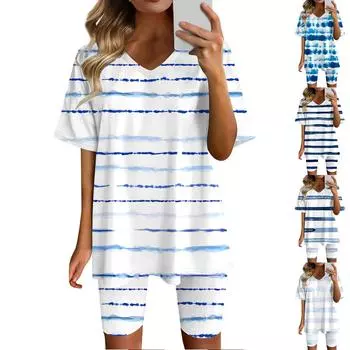 Женская одежда для дома, комплект из двух предметов для женщин, летняя футболка с v-образным вырезом, топы, шорты, спортивный спортивный костюм для тренировок M